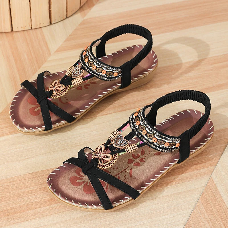 ✨🔥Flash Sale🎁 Bow-Flat Handmade Beaded Rhinestone Sandals🎀